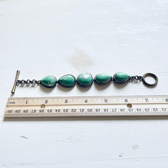 Lucky Brand Pave Faux Turquoise Cabochon Bracelet Antique Silver Tone Western - Picture 10 of 10